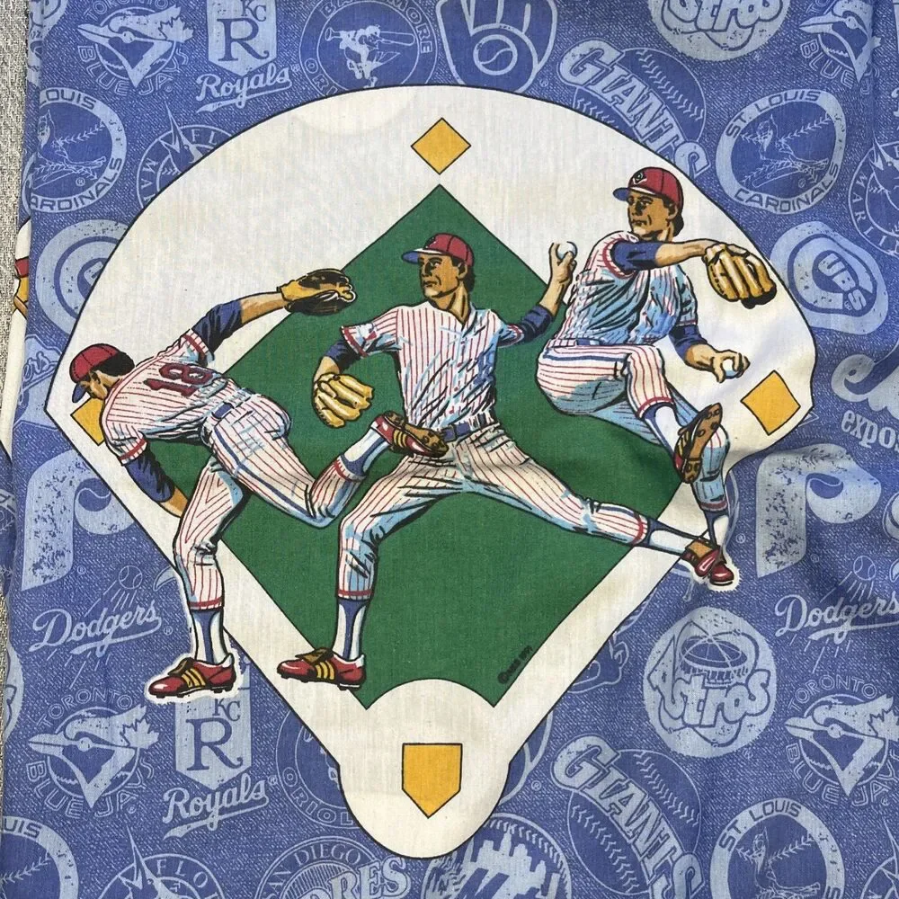 Vintage 1991 MLB Major League Baseball Twin Bed Flat Sheet.